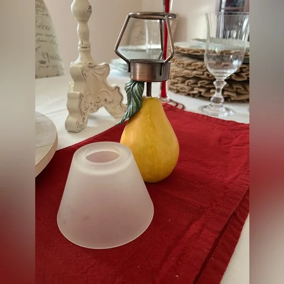 Pear candle holder with lamp shade. Really unique & lovely to match w/pair decor - Picture 4 of 8